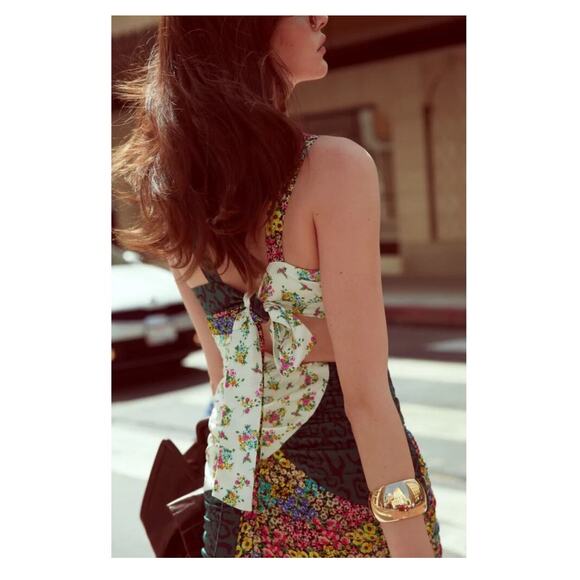 For Love & Lemons NWT Darlene Green Floral Colorblock Cut-Out Mini Dress Large - Picture 14 of 14